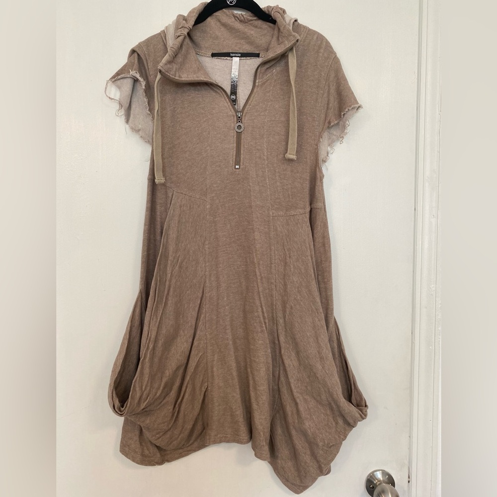 Kensie French Terry Droop Pocket Viscose Quarter Zip Dress - Size Medium
